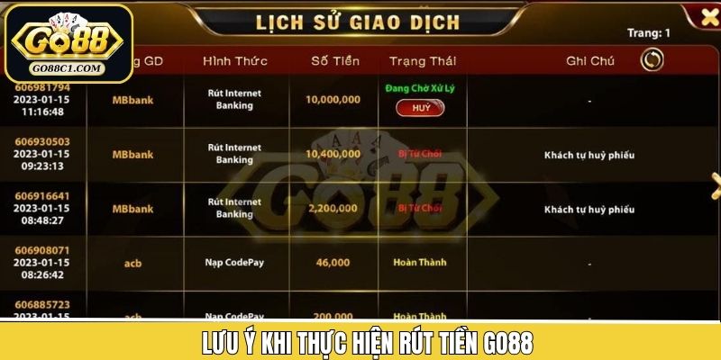 Các lưu ý khi thực hiện rút tiền Go88 thành công nhất